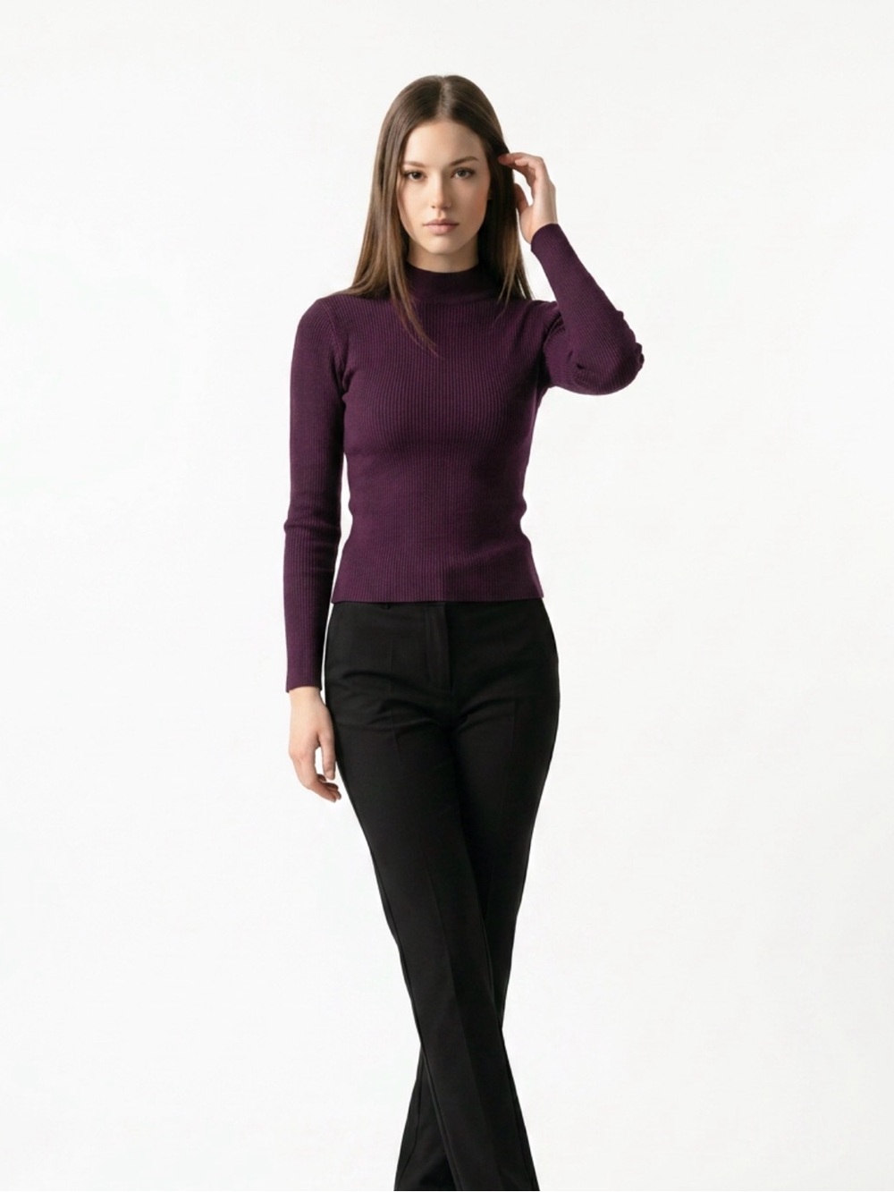 Elegant Women's Purple Turtleneck Sweater